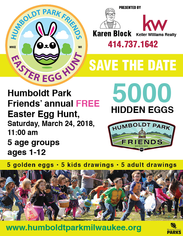 Humboldt Park Friends’ 18th annual FREE Easter Egg Hunt  and Pancake Breakfast Saturday, March 24th, 2018